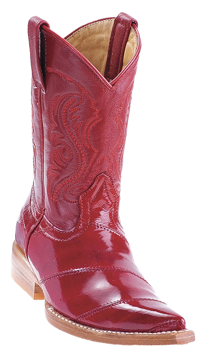 Los Altos Kid's Red Genuine Eel 3X Toe Cowboy Boots 450812
